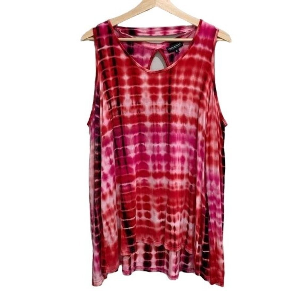 Simply Southern Cold Shoulder Long Sleeve Tunic Top Pink & Red Tie Dye Size XL